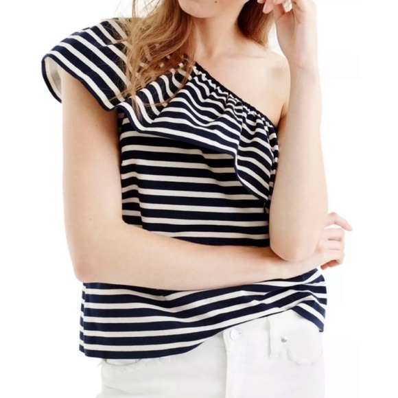 J.Crew Ruffle One-Shoulder Striped Top - Picture 1 of 6